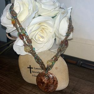 Vintage necklace, 10 Strand Multi Strand, Copper color Round Murino Glass EUC